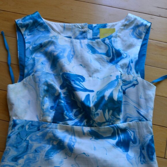 Anthropologie Maeve Marbled Waters Dress White Blue Size 4 - Picture 2 of 13